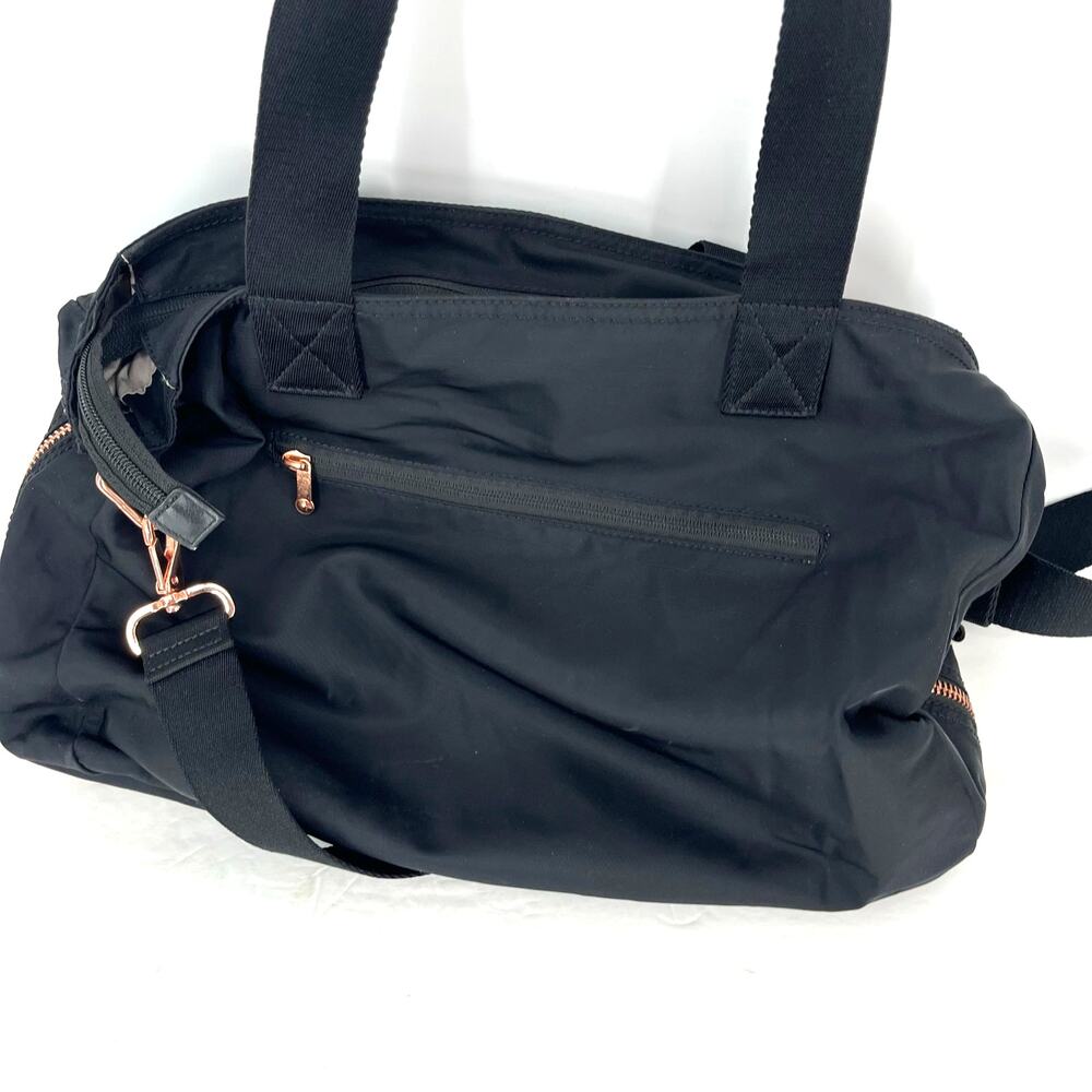 Kipling Esiana Black Nylon Tote Crossbody Bag Multi Pocket Rose Gold - Picture 3 of 9